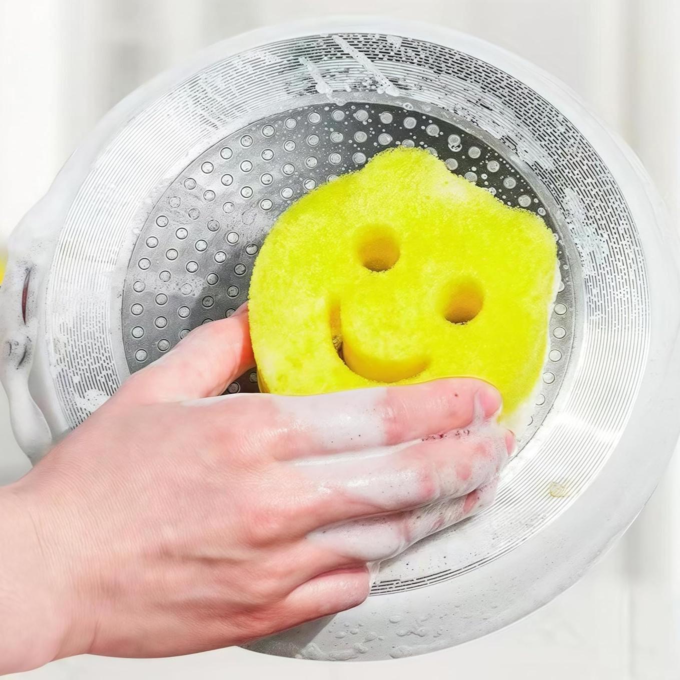 7-Pack Multicolor Smile Sponge Set with Hooks, Thick Multi-Purpose Cleaning Cloths for Kitchen, Bathroom, Daily Use, Dual Color Coding Design