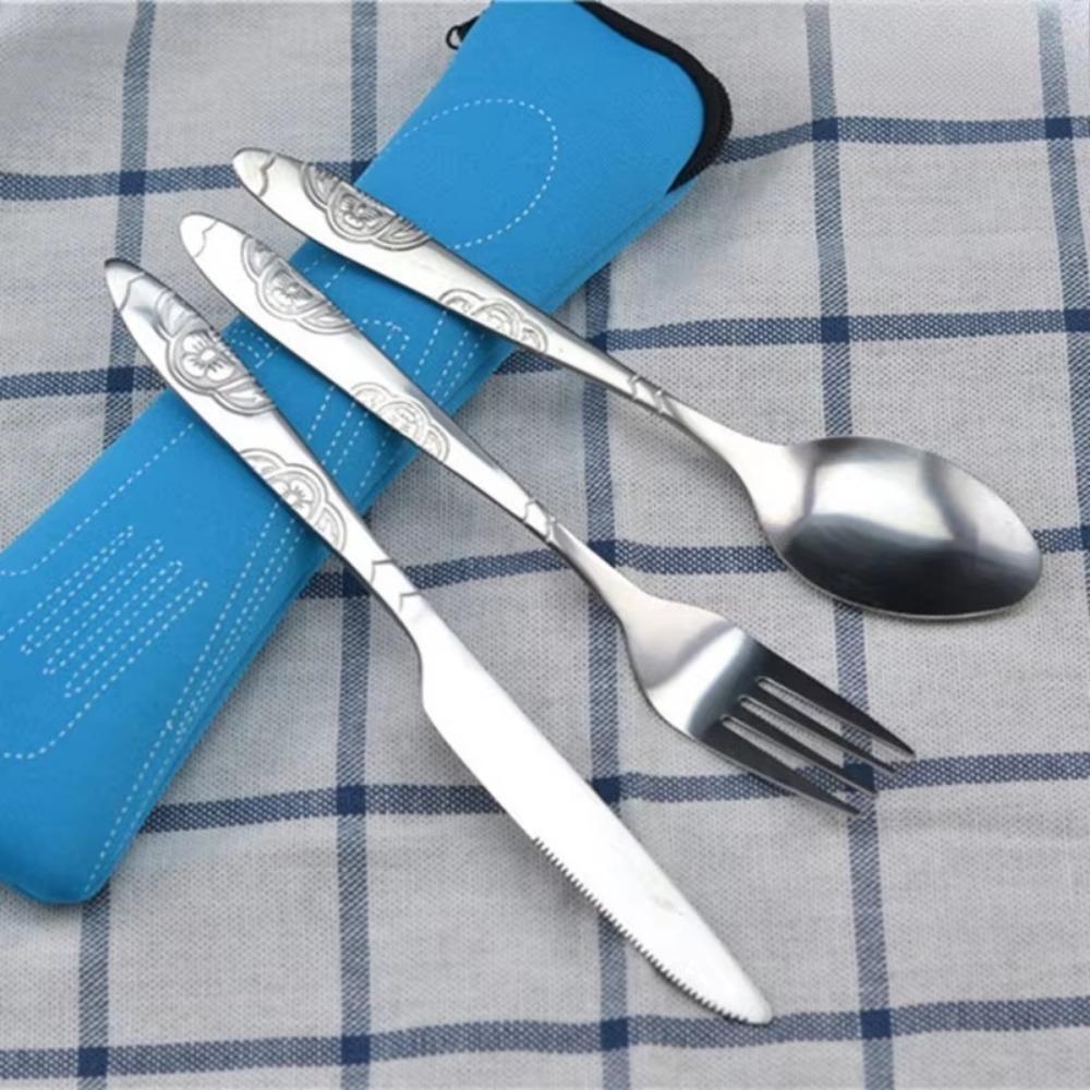 Camping Cutlery Set, Stainless Steel Travel Utensils with Spoon, Fork & Knife, Portable Set for Picnic, Hiking & Office Lunch