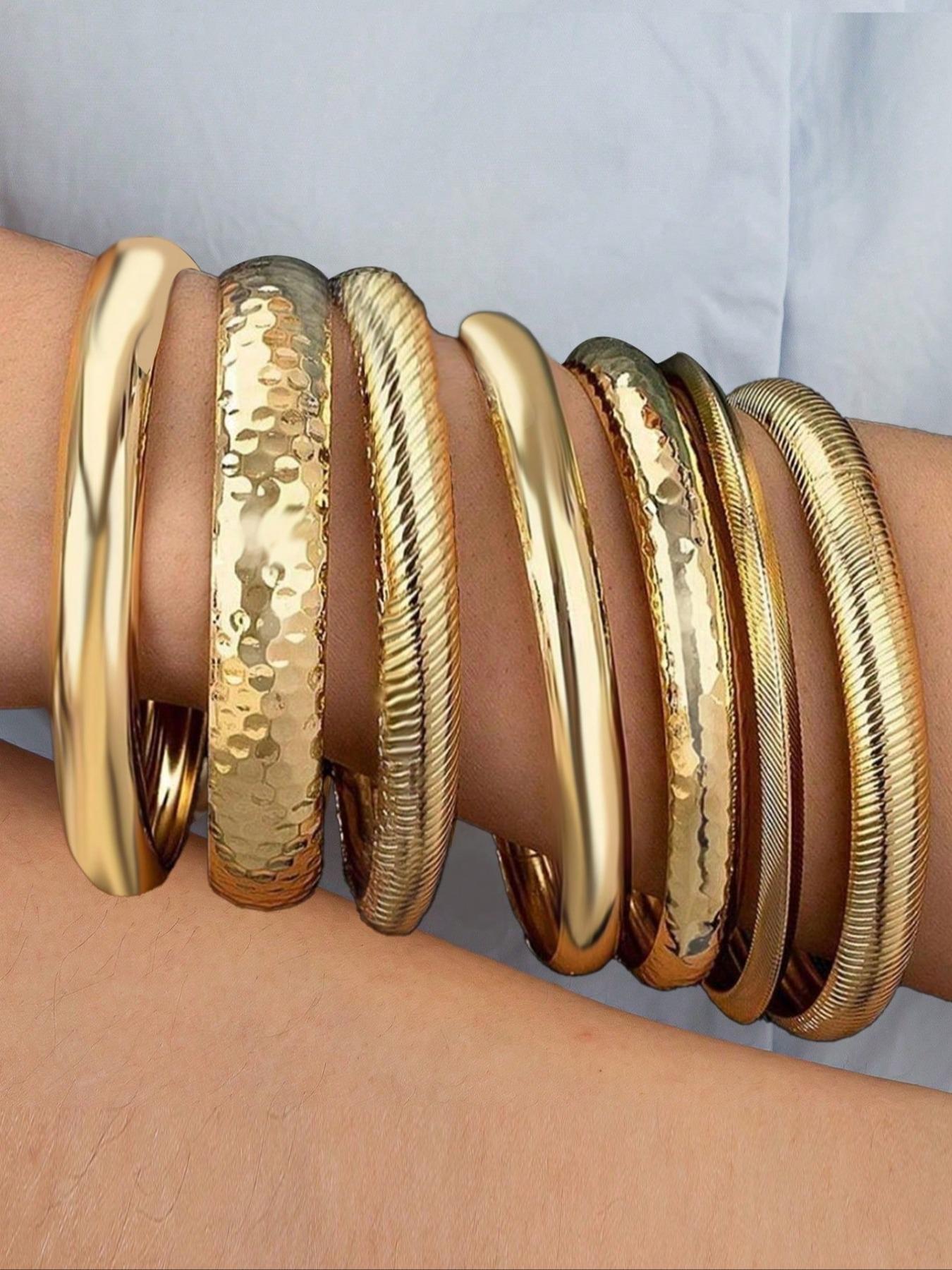 Elegant Iron Bracelet Set, 7-Piece Fashion Jewelry for Women, Daily Wear Wristbands, Perfect Holiday Gift