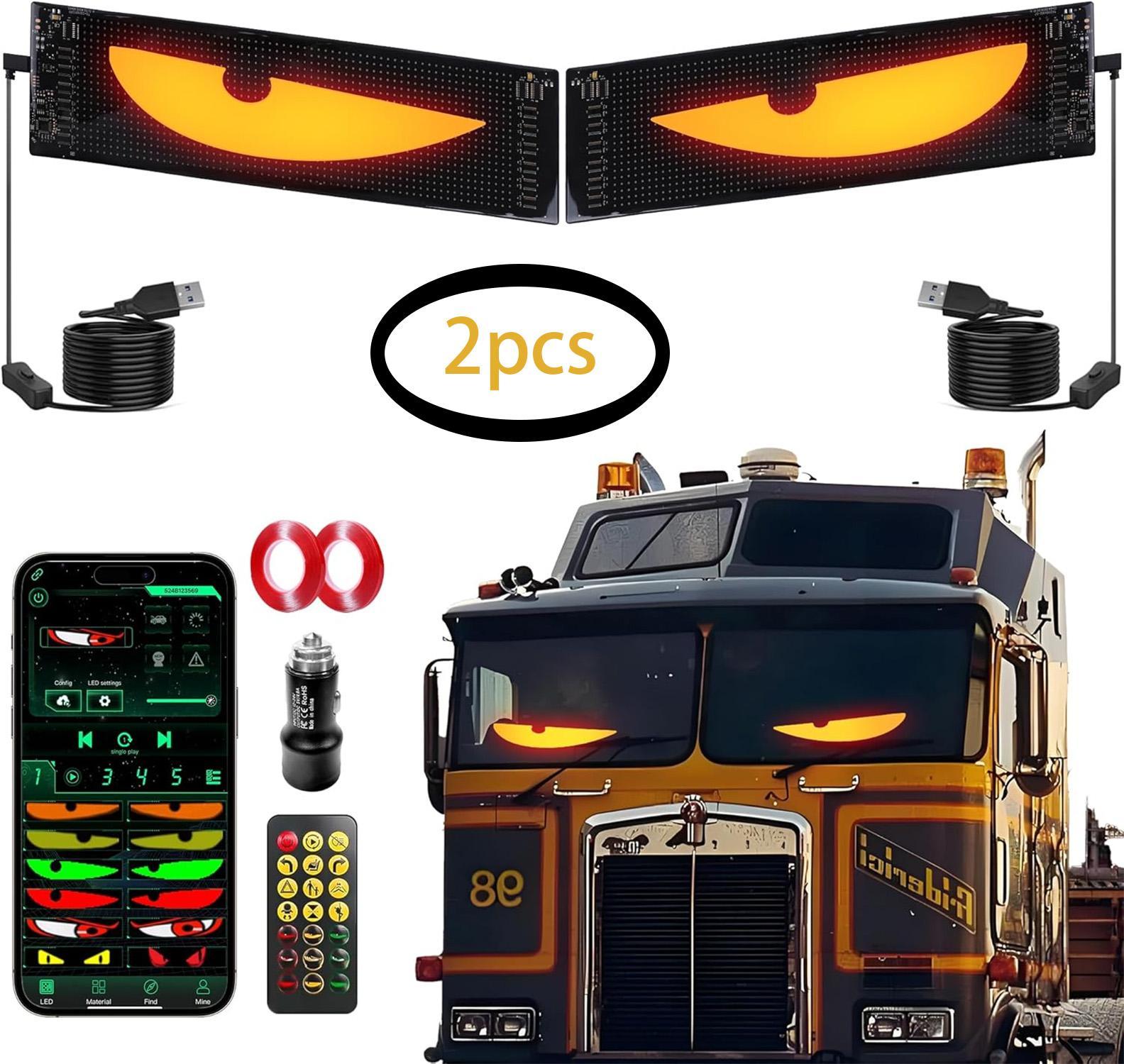 Fuallwin 2PCS Bluetooth Controlled LED Devil Eyes Sign,Flex LED Display for Car, LED Sign for Car,Suitable for Windows of Cars and Small to Medium-Sized Trucks.Wireless Bluetooth LED Matrix Sign Illuminated Emblem ojos led para carro luces led para carro