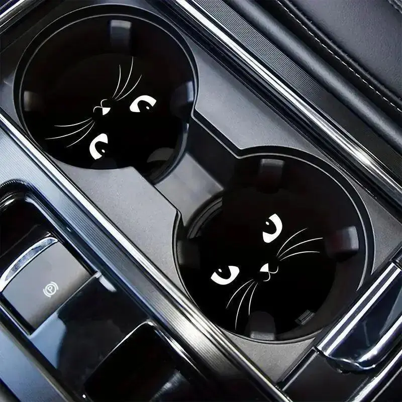 2Pcs Cartoon Cat Waterproof Car Coaster Set, Universal Cup Holder Non-Slip Mat, Cute Car Interior Decor, DIY Luggage Bag Accessory
