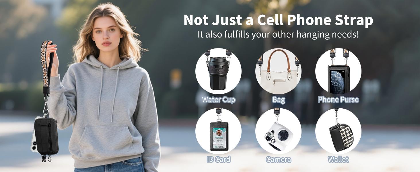 Clip and Go Strap Bag stylish printed Phone Lanyard Crossbody Adjustable and Detachable RFID Wristlet Wallet Zipper Pouch Wallet