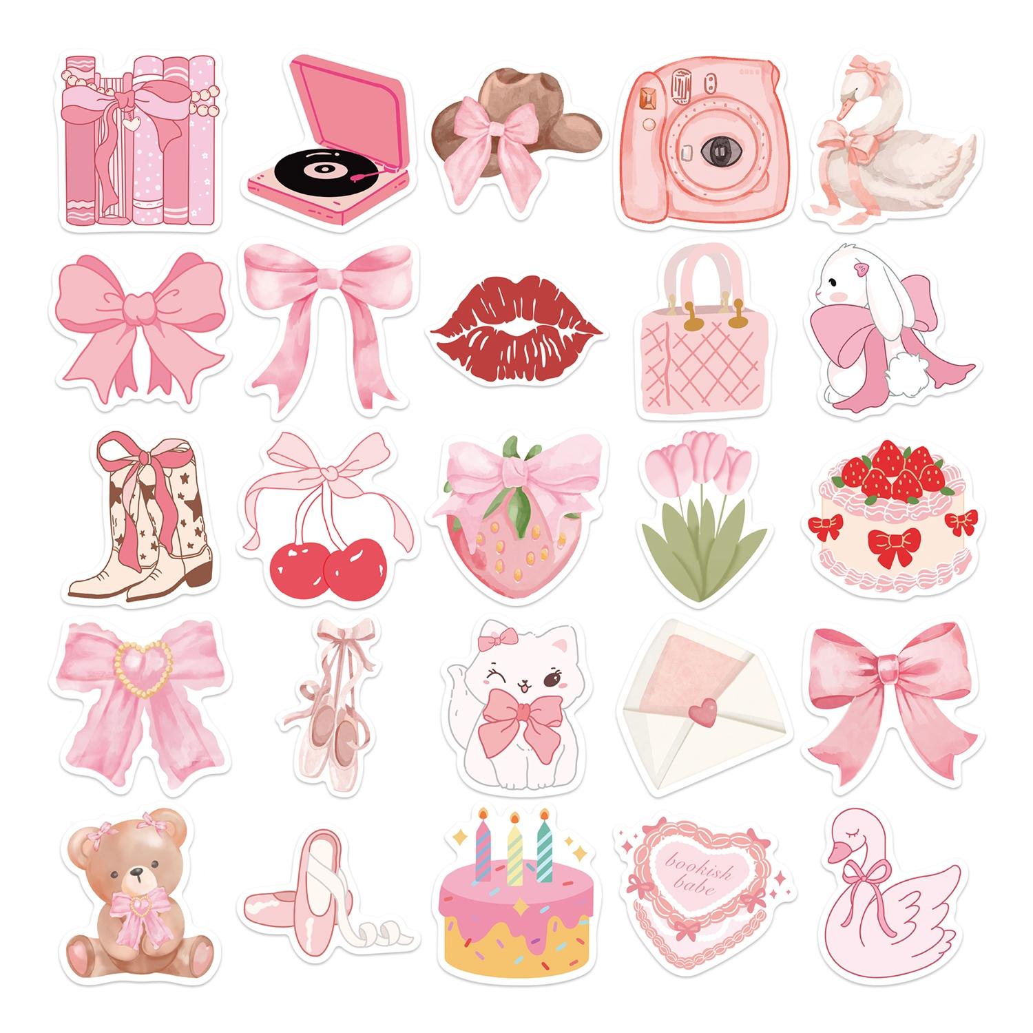 50pcs Pink Coquette Bow Stickers Pack, Sticker Packs Waterproof 