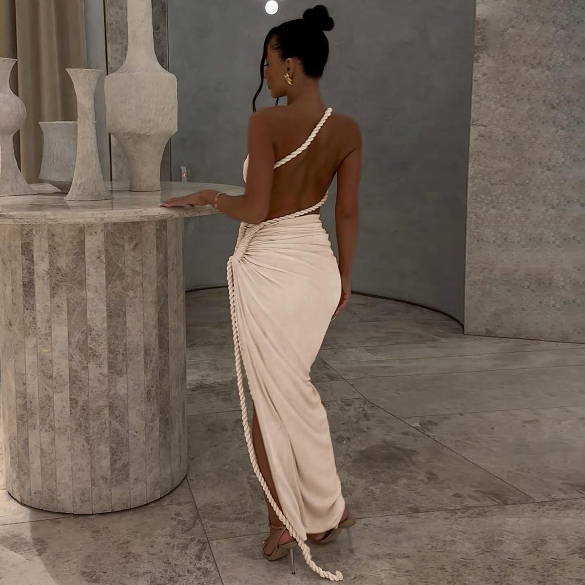 Asymmetric Braided Strap High Slit Maxi Dress Women 2025 Summer & Fall New Sexy Casual Elegant Party Club Dating Dress Beach Vacation Outfits Dresses SpringStatements