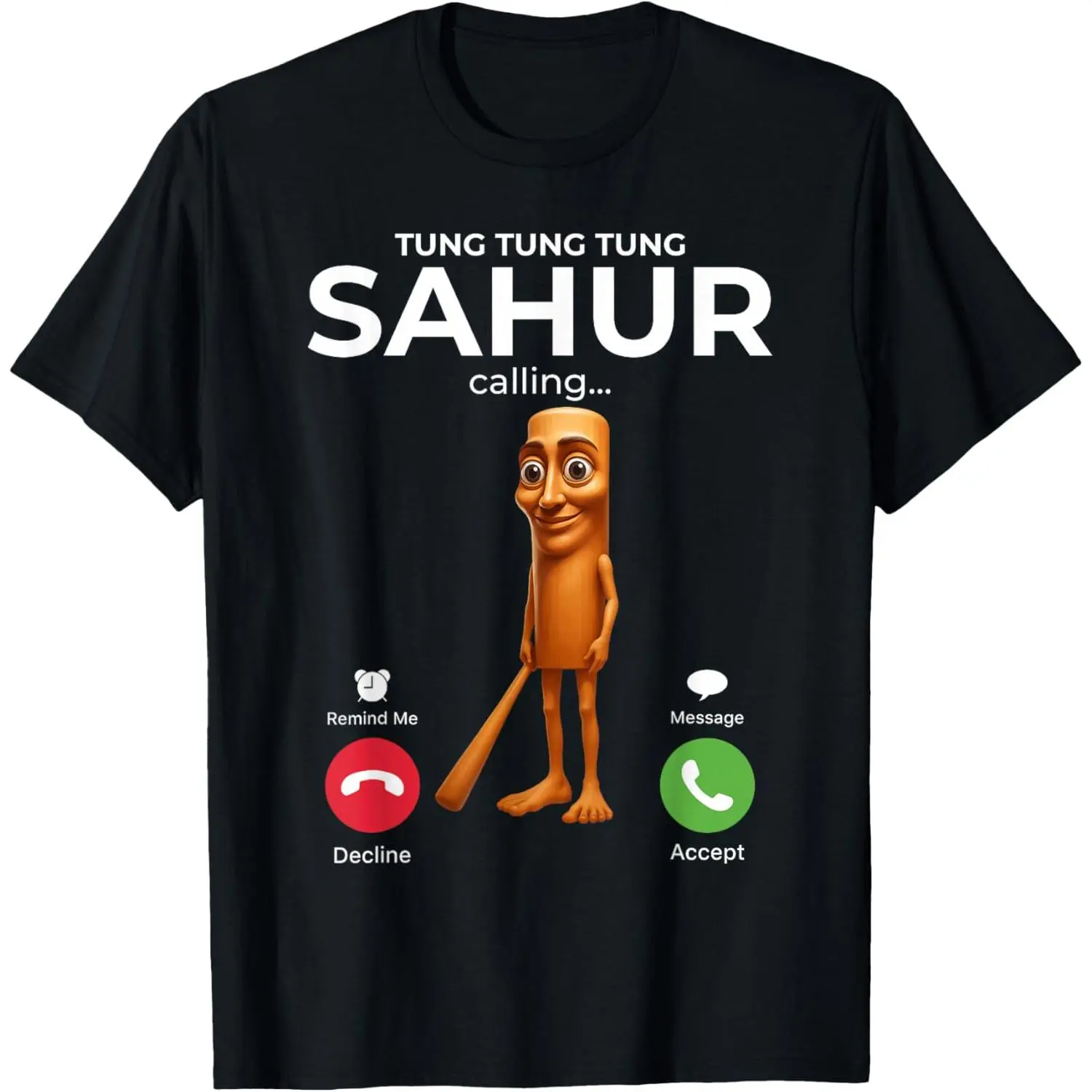 Tung Sahur Calling Funny Fishing Brainrot Joke Boys Kid Meme T-Shirt