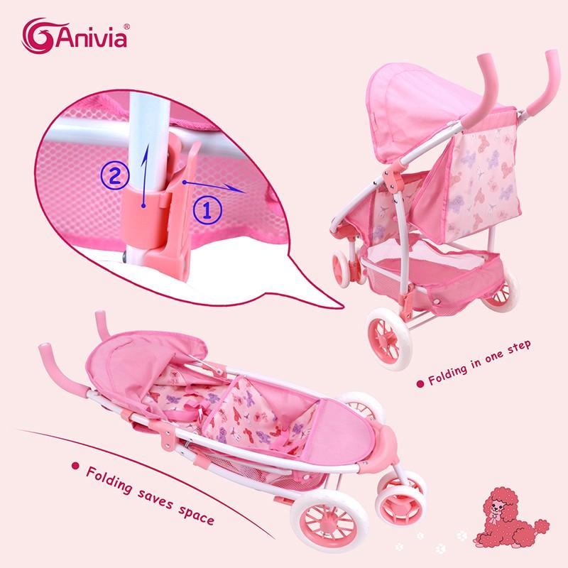 Anivia Brand Doll Stroller, Role Play Toy, Foldable Doll Stroller for Kids Aged 3+, Fits 11-18 Inch Dolls, Silent Wheels, Perfect Gift
