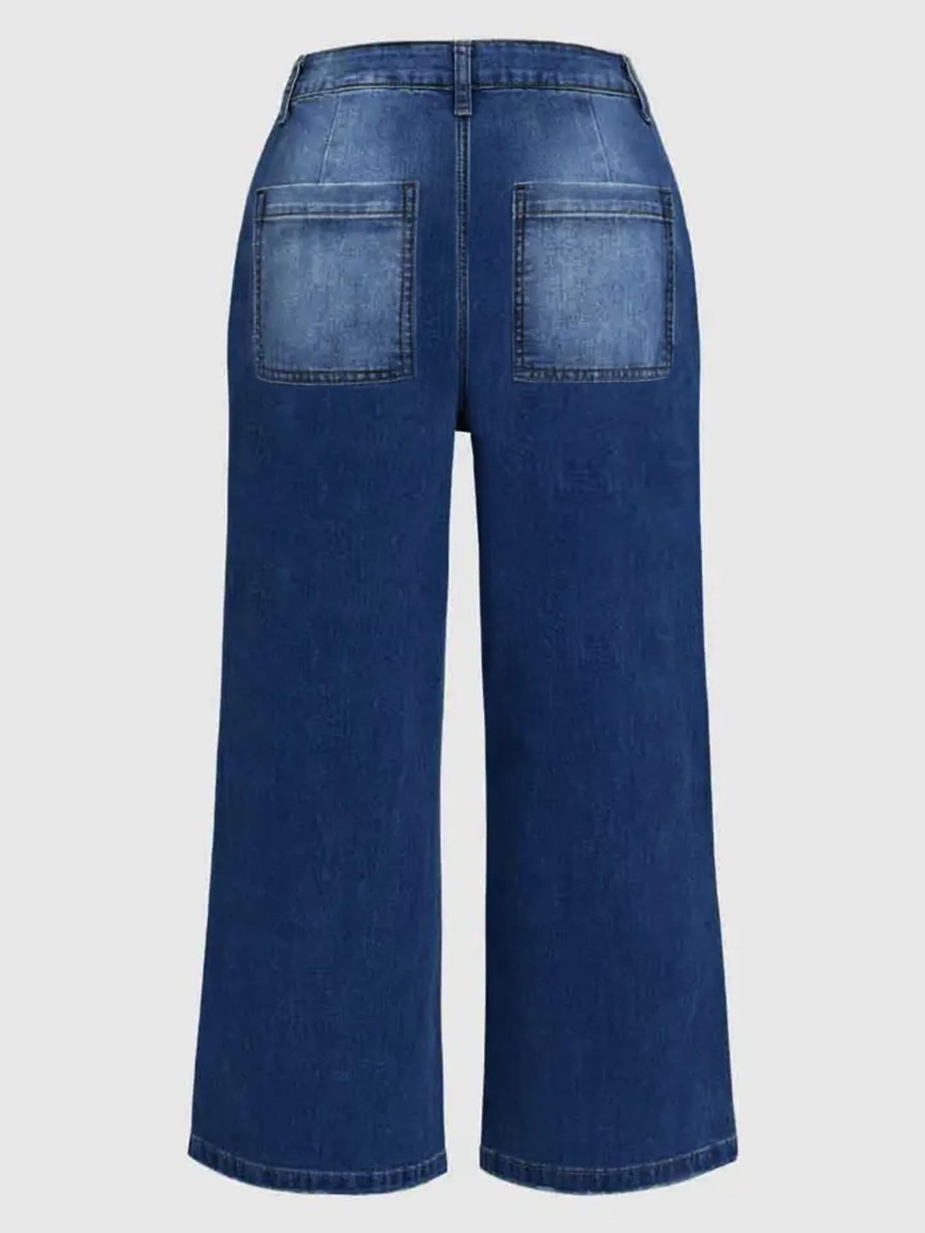 Women's Loose-Fitting Denim Wide Leg Pants, Casual Fashion Jeans, Womenswear, All Seasons Wear, Plain Pattern, Pockets, Comfortable and Stylish