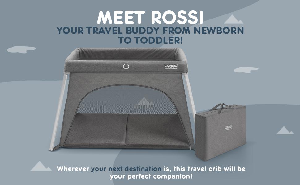 HARPPA Rossi | Lightweight Pack n Play Travel Crib & Playard – Portable Foldable Playpen with Mattress, for Newborns, Infants & Toddlers