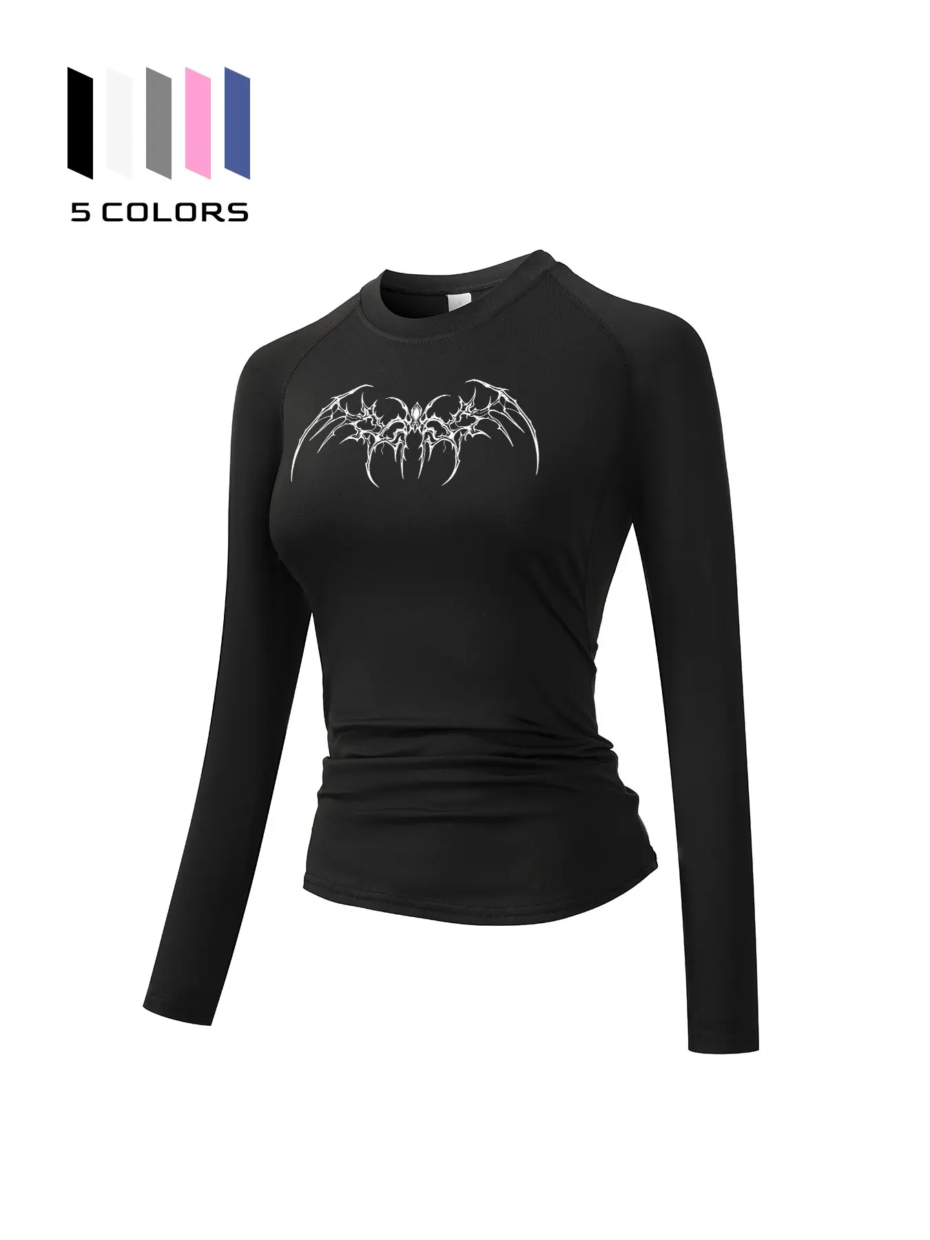 Women's Gothic Symmetrical Print Long Sleeve Sporty Top, Round Neck Quick-Dry Breathable Stretch Yoga Running Workout Shirt, Activewear Tee
