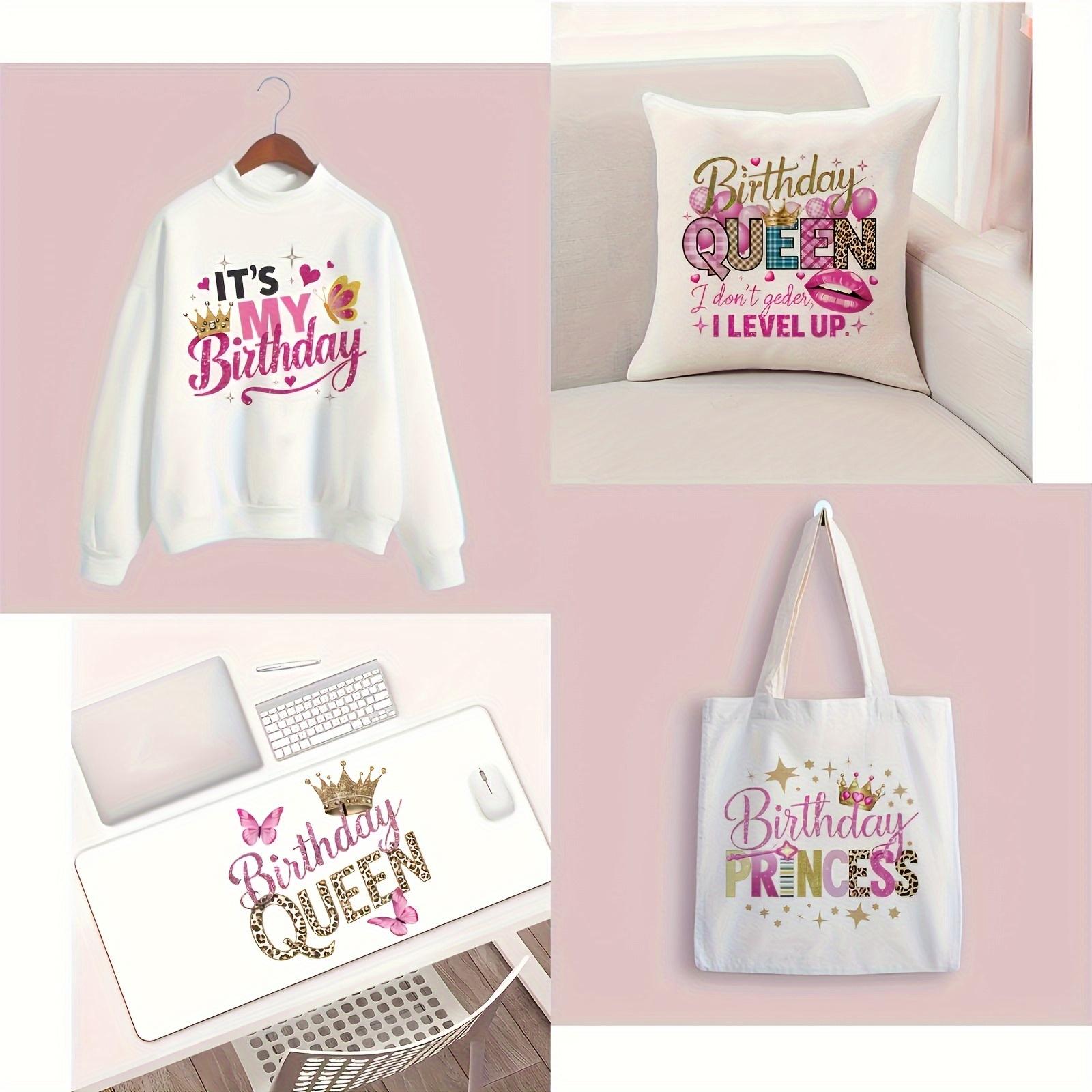 Birthday Queen Heat Transfer Vinyl Stickers Kit 6 Sheets Glitter Crown Design Easy to Apply Durable for T Shirts Jackets Jeans Crafts Decor