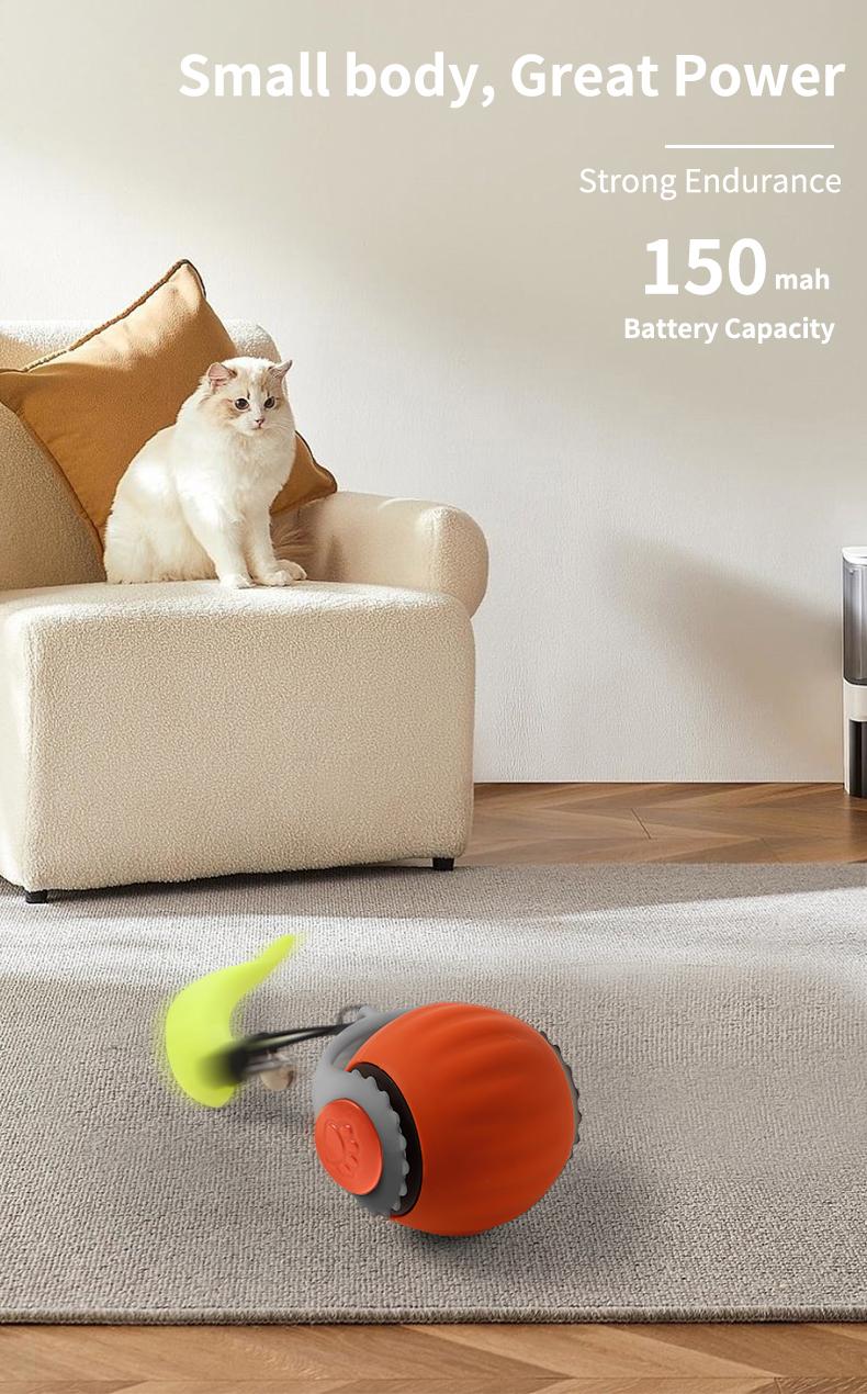 1 fast-moving cat toy ball with tail - automatic rolling ball - intelligent induction activation - can be charged by usb - suitable for large, medium and small cats to play indoors