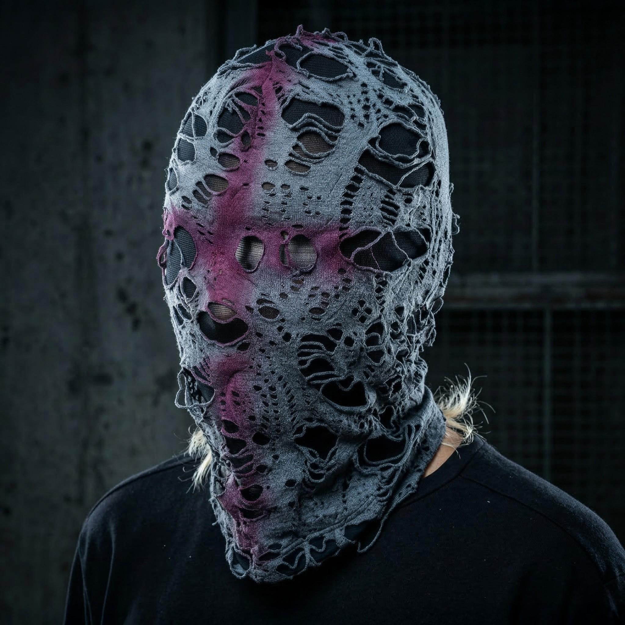 Vintage Distressed Hole Knit Face Mask, Mask Design, Cross Graffiti Full Face Headgear, Cyberpunk Punk Style Festival Hip Hop Ski Warm Face Mask, Party Face Masks