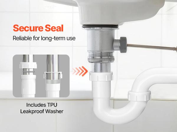 VEVOR 1.5 in Curved Shape P-Trap Plumbing Kit, PP Plastic Sink Drain Pipe with Threaded Adapter, TPU Leakproof Gaskets, Corrosion-Resistant, Odor Blockage, Easy-Install Under Sink Tool Kit for Household Users