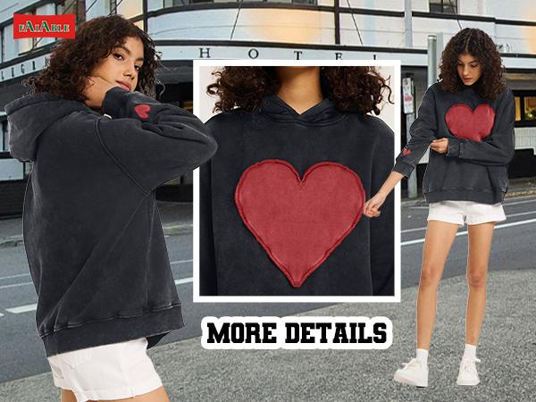 FAIABLE Unisex Trendy Vintage Pullover Sweatshirt for Women & Men- Oversized Heart Design Crewneck with Acid Wash Finish and Spacious Pockets for Ultimate Comfort and Style - Perfect for Valentine's Day Gifts and Everyday Wear