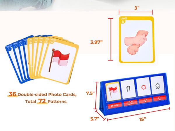 Word Building Desktop Pocket Chart Tent Flash Cards Kit, CVC Words Phonics Games Blending Board for Spelling, Language Learning, Educational Material