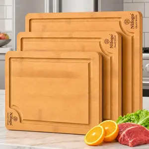 Bamboo Chopping Board Set Nifogo 3 4 5 Pack with Deep Juice Groove Non Slip Durable Cutting Boards Eco Friendly Space Saving Kitchen Accessories for Daily Cooking Food Preparation