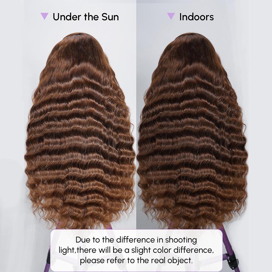 Chocolate Brown Deep Wave Lace Front Wigs Human Hair 180 Density 4# 13x4 13x6 HD Lace Frontal Wigs Curly Human Hair Brown Glueless Wig For Women Pre Plucked with Natural Hairline #TikTokShopHolidayHaul