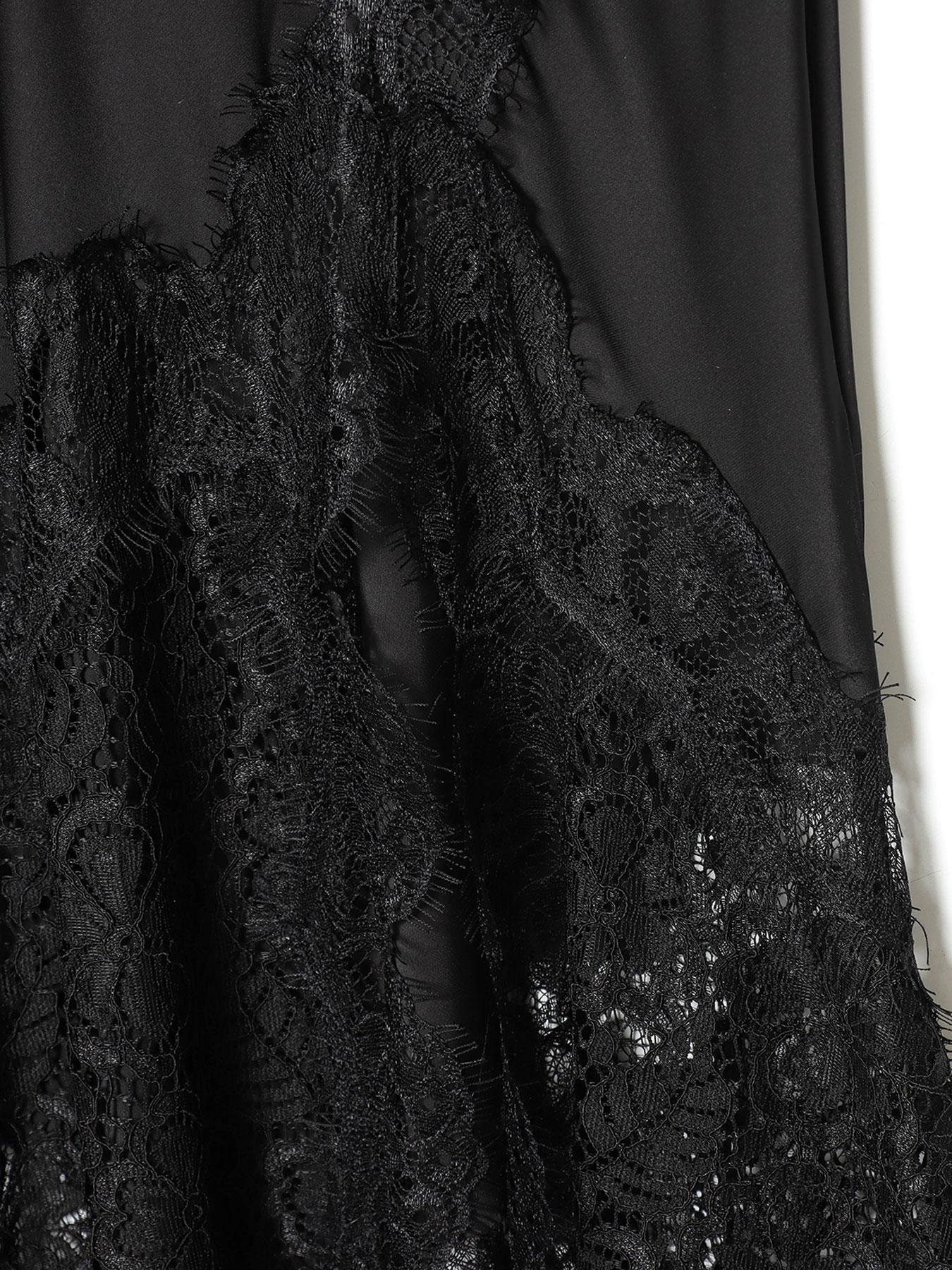 Women's High Waist Satin Lace Long Dress, Asymmetric Decor Y2K Evening Gown, Layered Elegant Fitted Midi Skirt for Spring Summer Fall Winter