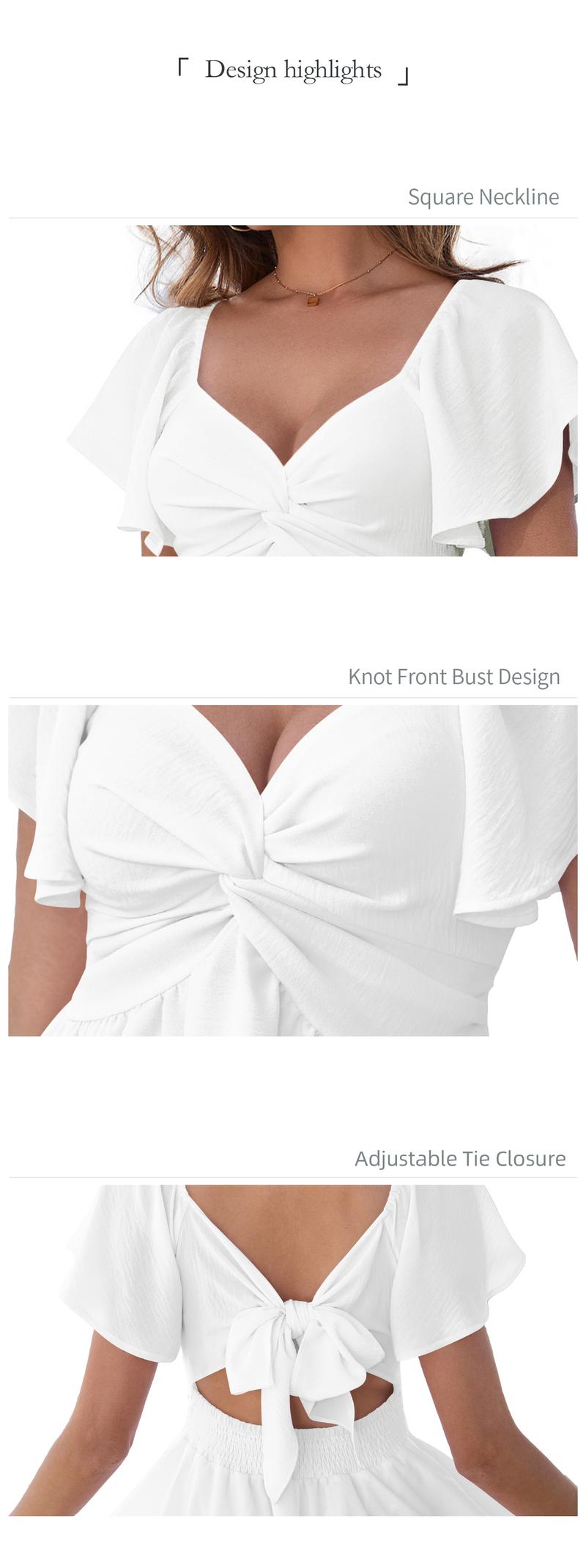 Chicovar Women's Summer Sweetheart NecklineKnot Front Flowy Mini Chiffon Dresses, Flutter Sleeve, Tie-Back, A-Line Cut, No Scratchy, No Sheer, Wedding Guest,Bridal Shower, Church, Party, Casual, or Daily Wear