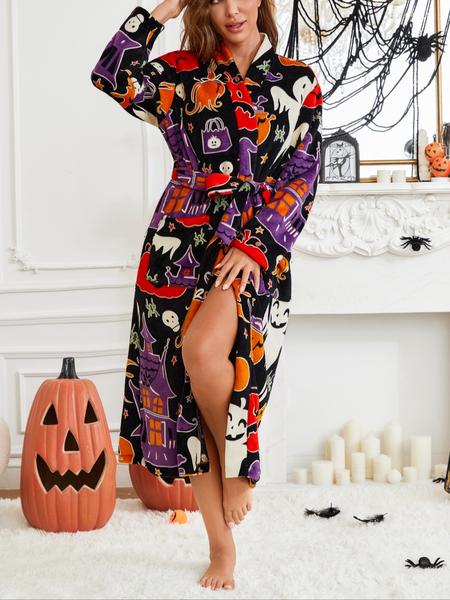 Women's Halloween Castle Witch Picture Pumpkin Monster Ghost Print Glow-in-the-Dark Dressing Gown Thickened Robe Autumn Fleece Warm Loungewear Casual Holiday Pyjamas Women's Halloween Castle Witch Picture Pumpkin Monster Ghost Print Glow-in-the-Dark Dressing Gown Thickened Robe Autumn Fleece Warm Loungewear Casual Holiday Pyjamas