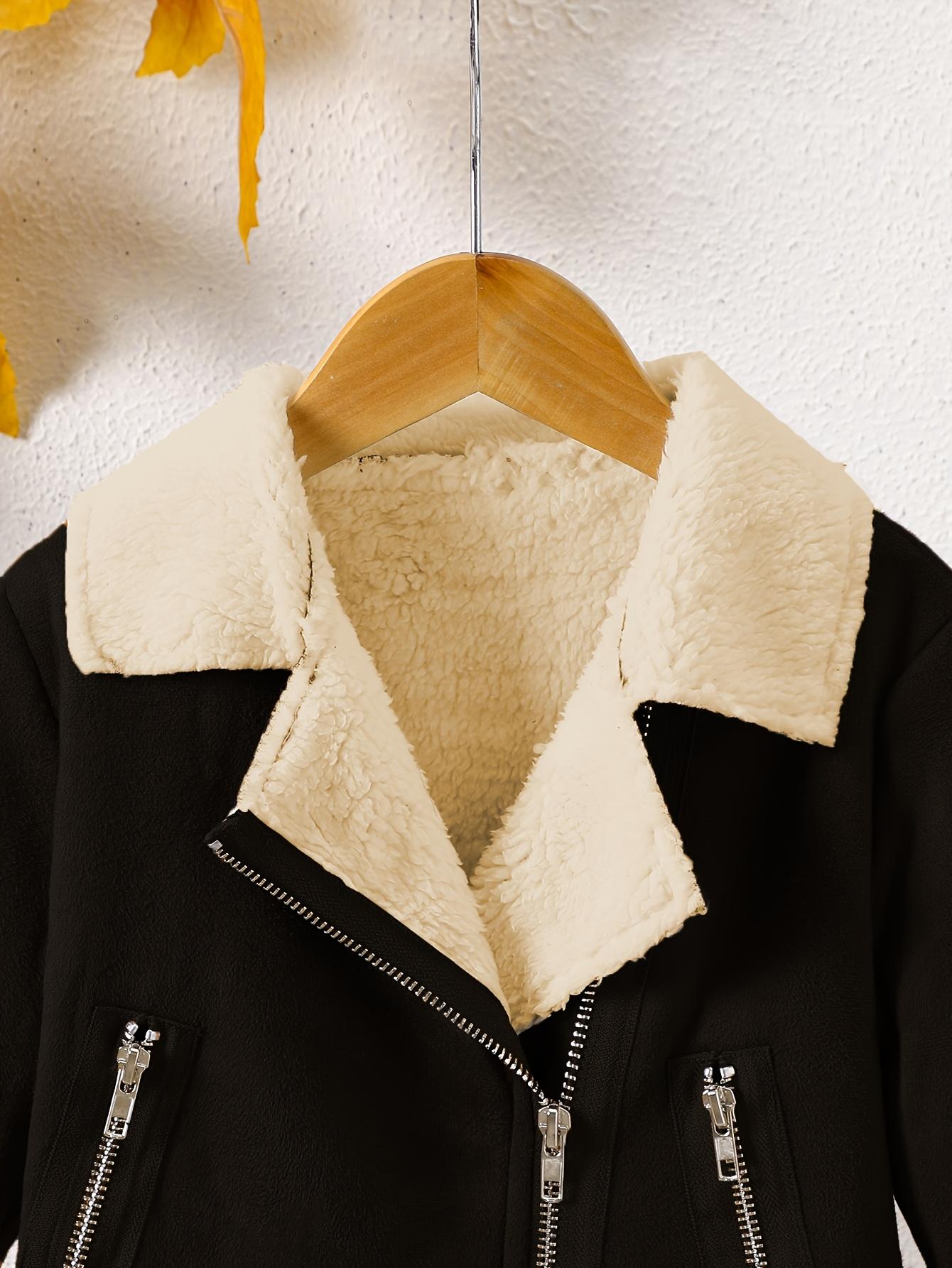 [Winter Jacket Brown] Mystic Girls' Winter Jacket - Thickened Faux Fur-Lined Zipper Coat with Full-Zip Closure, Brown & Lapel Collar, Full-Zip Front, Winter Jacket For Girls, Winter Clothes For Girls