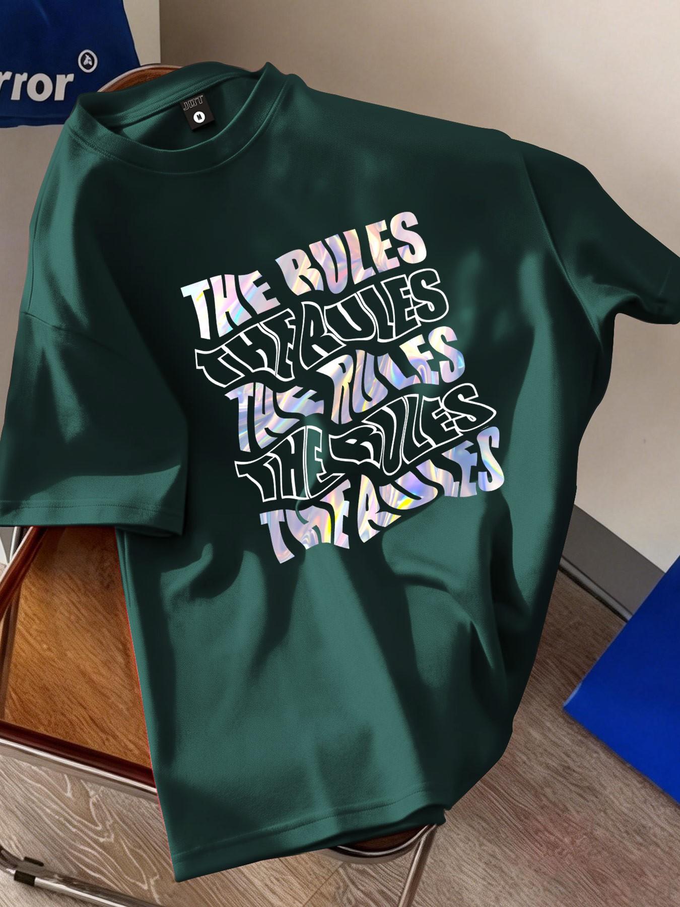 The Rules Laser Y2K Rebel Style Printed T-Shirt, Unisex Oversize Loose Fit, Casual Minimalist Design, Short Sleeve, No Collar, Random Print