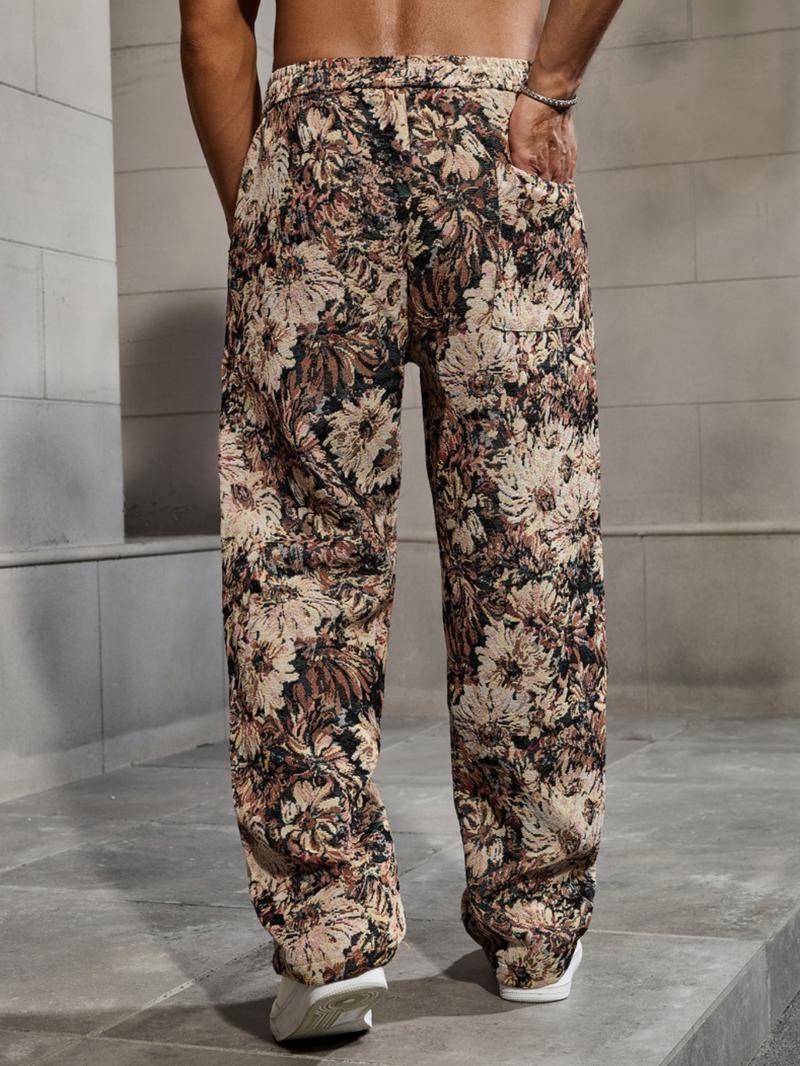 Men's Floral Print Woven Pants, Regular Fit Casual Comfy Trousers for Spring & Fall, Fashion Men's Bottoms for Daily Wear