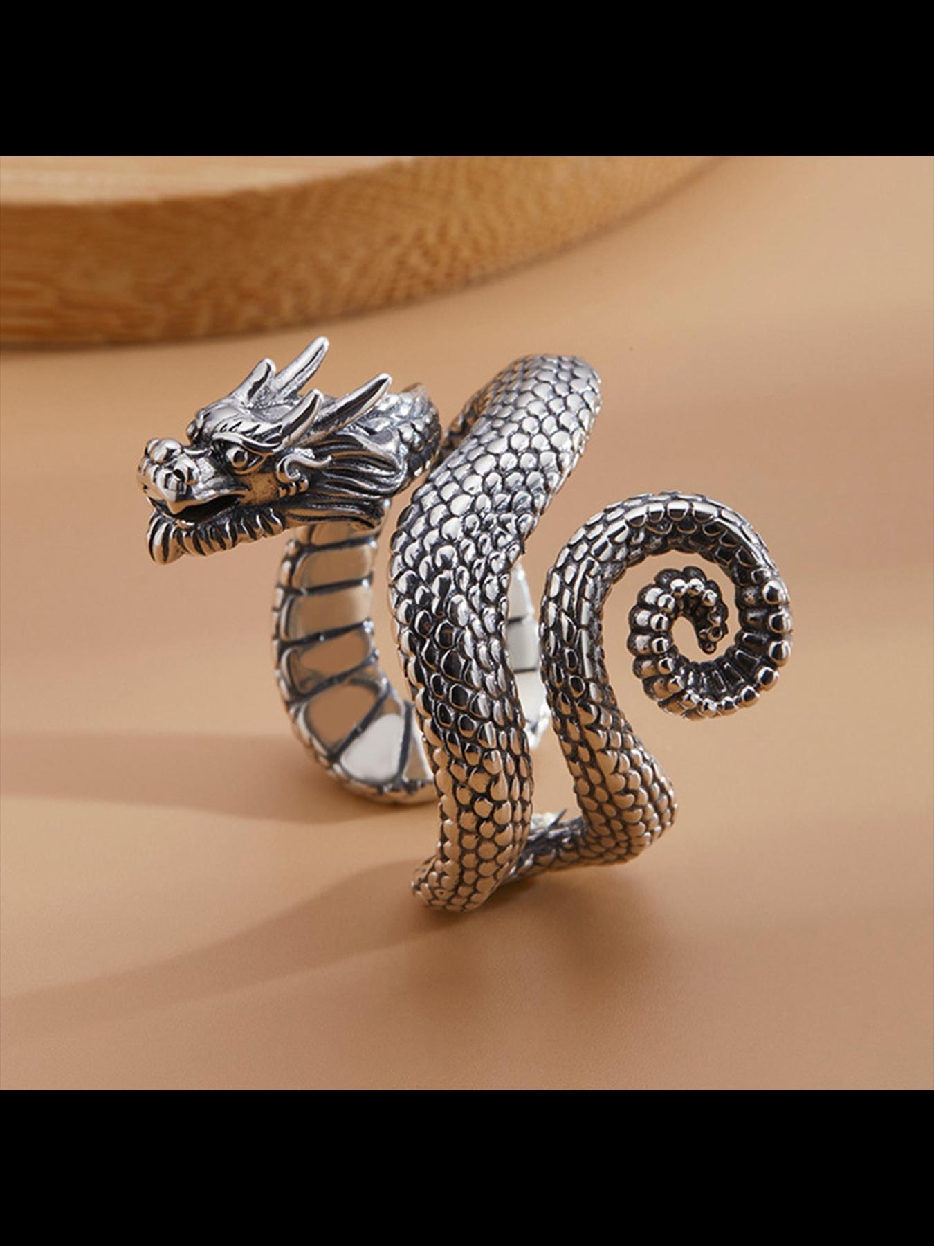 Dragon Year New Index Ring, Unique Personality Fashion Vintage Antique Style, Ethnic Pattern Copper Chain, All Seasons Casual Jewelry