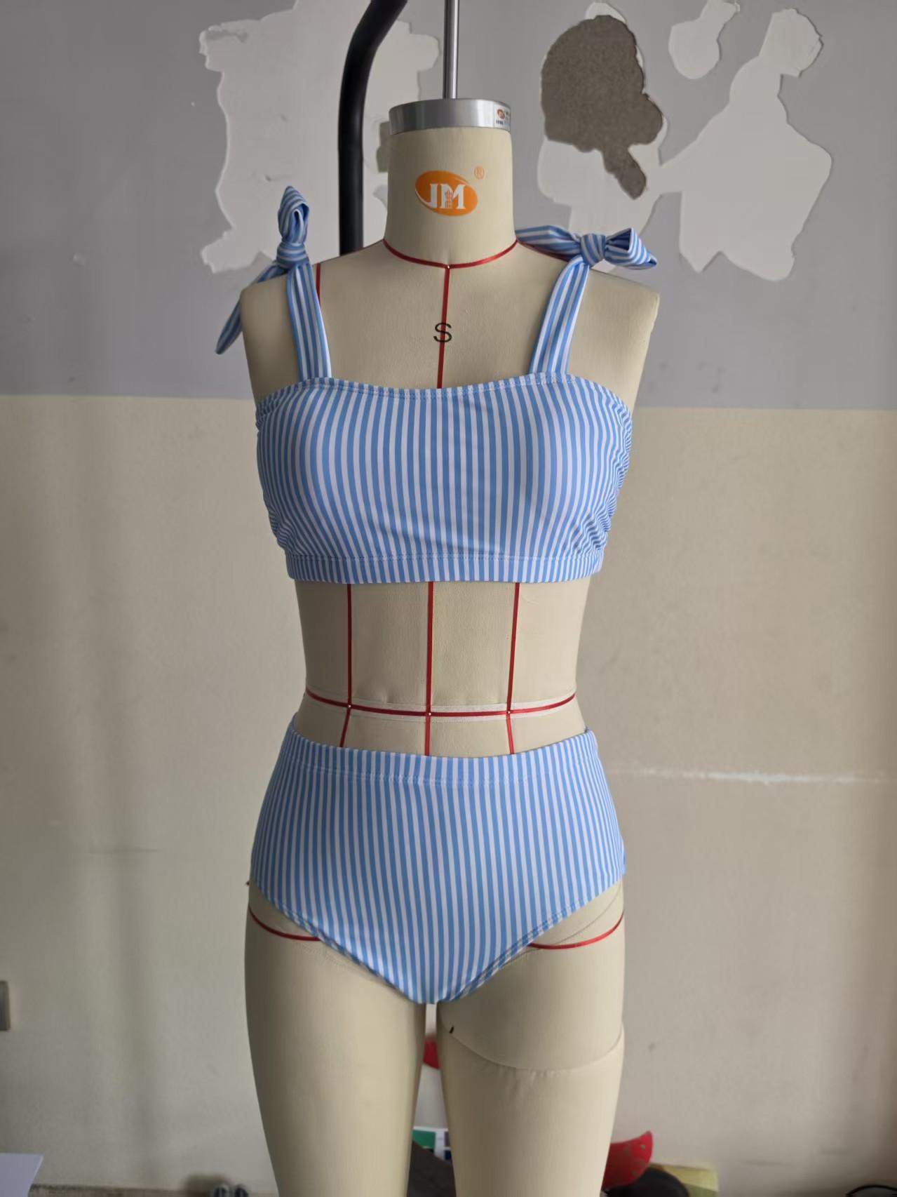 2026 New Striped Two Piece Bikini Set, Tie Strap Top High Waist Bathing Suit, Women Fashion Beach Swimwear