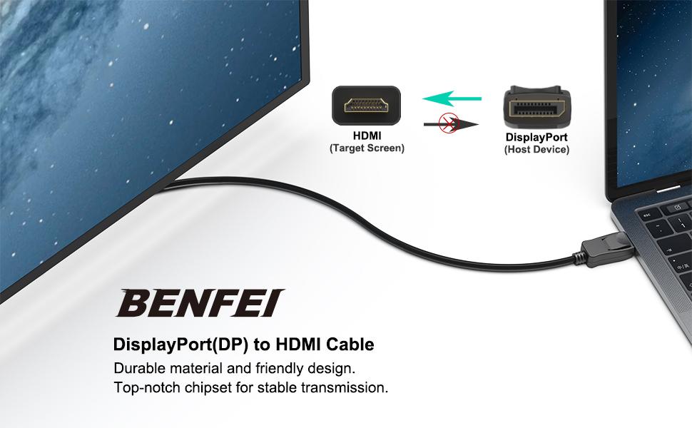BENFEI 4K DisplayPort to HDMI Cable 1.8M, Uni-Directional DisplayPort to HDMI Cable Gold Plated Accessories Digital CONNECTOR