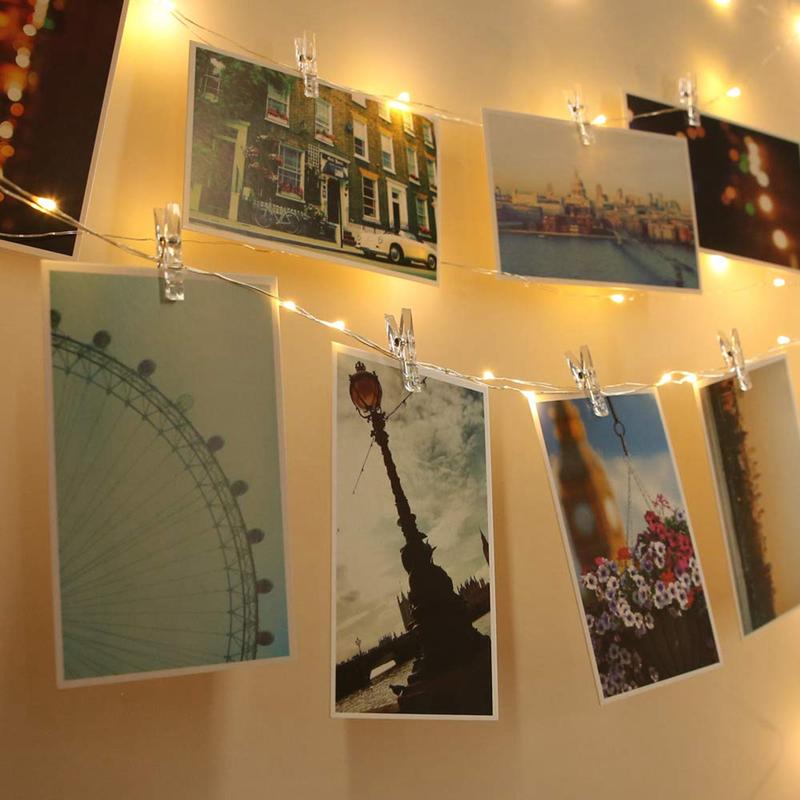 50/100LED Photo Clips String Light, Valentine Gift, Warm White 16Ft 32Ft Fairy Light with Clear Clips, Copper Wire String Light for Hanging picture, Bedroom Party Decor
