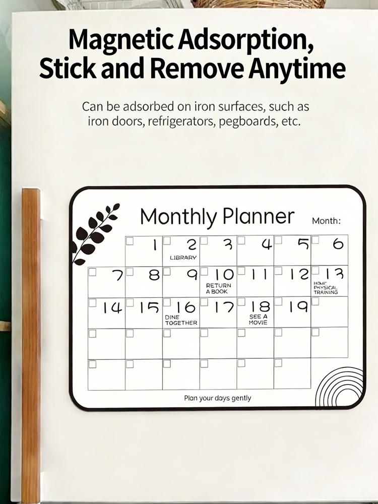 Magnetic Monthly Weekly Calendar Planner, Erasable Fridge Board, Magnetic Design, Size 29.7x21 Cm, Includes 1 Eraser Pen, Random Color