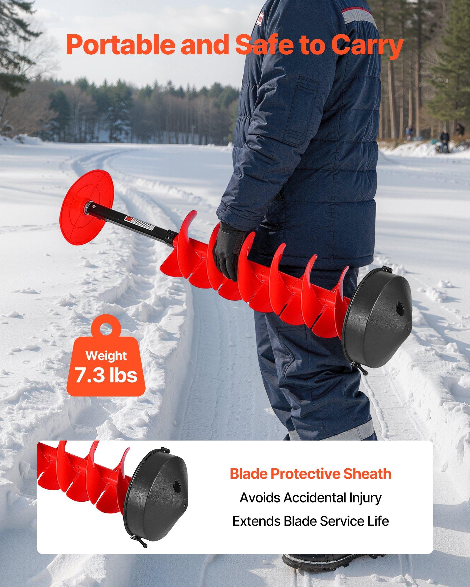 fathersdaygift  VEVOR Ice Auger Drill Bit, 8in Diameter 39in Length, Cordless Nylon Ice Fishing Augers With Extra 13.4in Extension Rod, Drill Adapter, Top Plate and Blade Guard