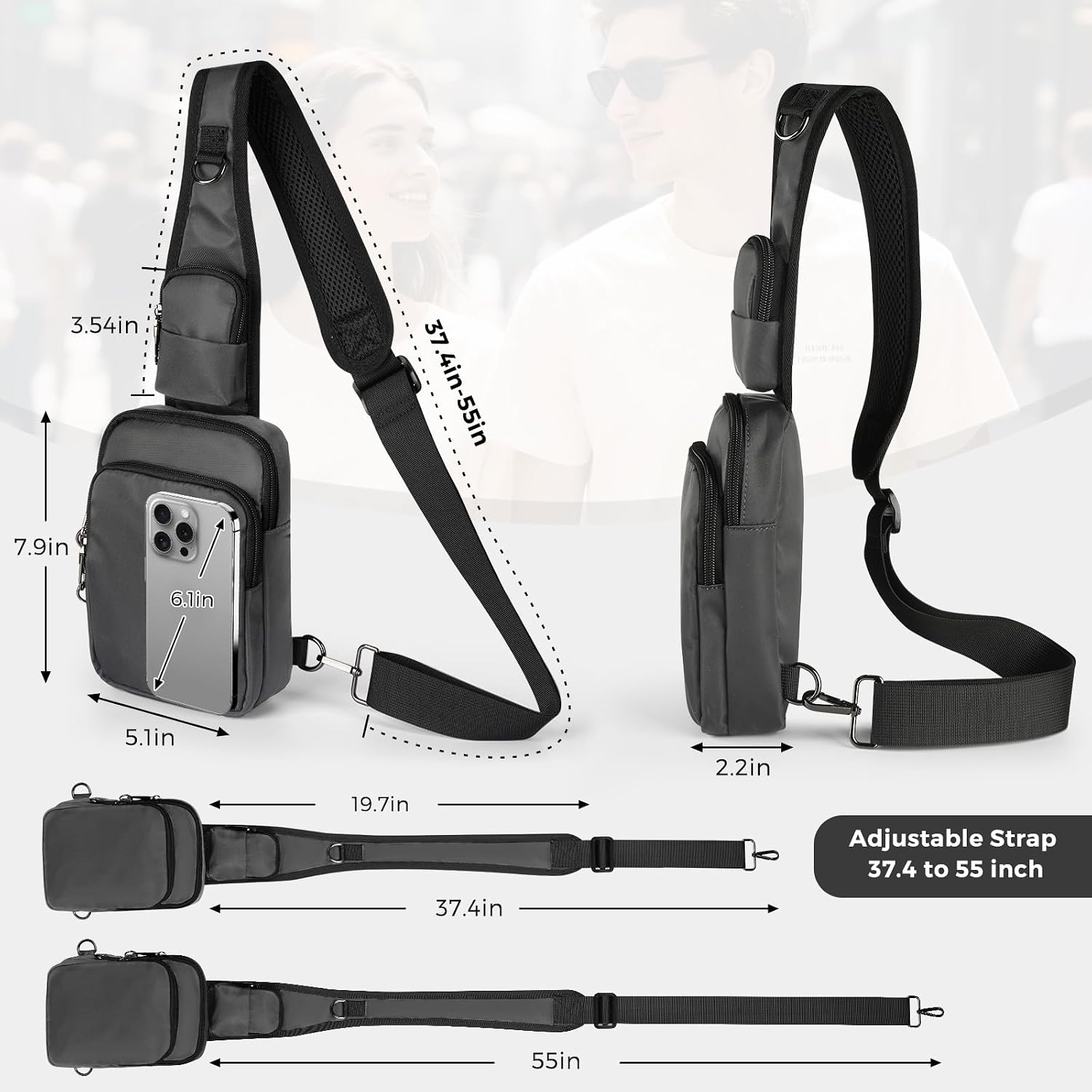 Sling Bag, Crossbody Bag with Zipper Lock, RFID Blocking & Water Resistant for Men and Women