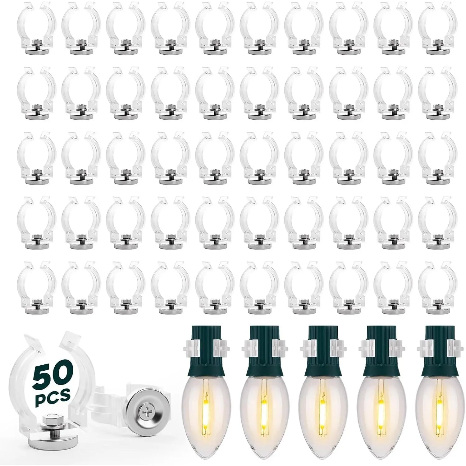 50 count  Christmas Light Clips,  Christmas Light Clip for C9 C7 Sockets Holiday Lighting Sockets Hang Hooks Gutter Shingle Lights Clips for Outside Patio Roof Fence