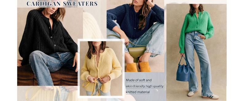 SCUSTY Women's Casual Long Sleeve Crewneck Button Down Cardigan Sweater Knit Outwear Loose Fit Solid Color Knitwear for Spring Fall