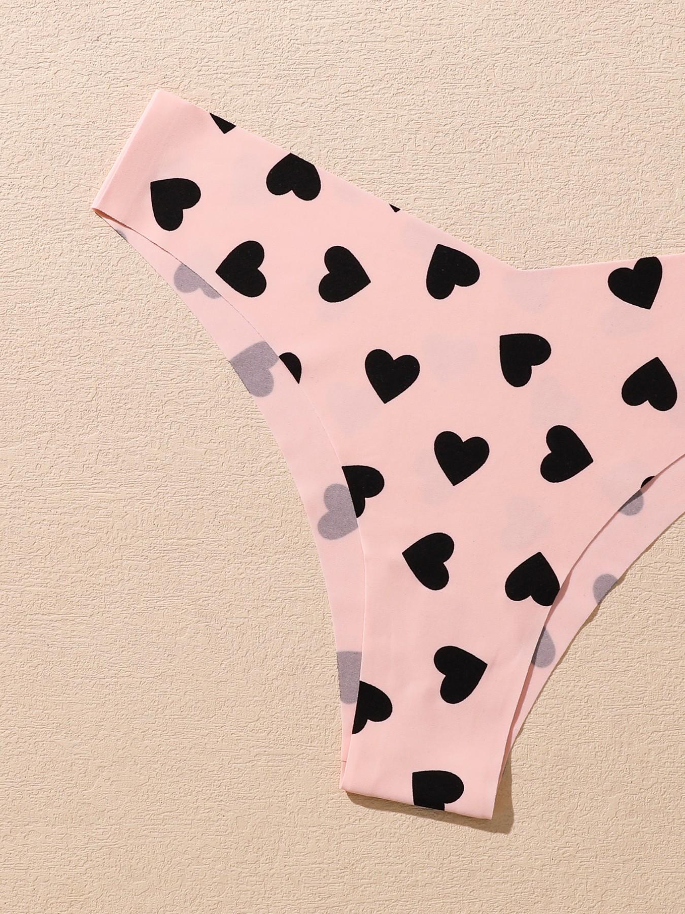 Valentine's Day Gift Set, 6-Pack Women's Seamless Panties, Heart & Leopard Print, Multi-Color Triangle Thongs, Comfortable Underwear