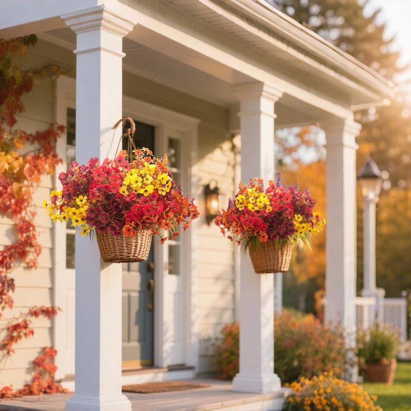 12 Bundles UV Resistant Artificial Fall Flowers for Outdoor - No Maintenance Thanksgiving Decor with Orange Blooms, Vibrant Faux Flowers, Faux Silk & Plastic Plants for Porch, Yard (Fall Coffee Mix)