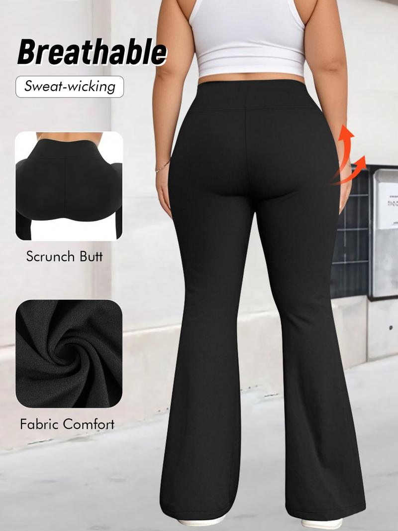 Women's Plus Size Cross Waist Flare Pants, High Elasticity, Sweet Daily Wear, Commuter Pants, Fashionable Comfort, All Seasons Best Choice