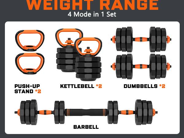 Bearbro 44lb/66lb/88lb 4-in-1 Adjustable Dumbbells Set Free Weight Set with Connector Used as Barbell, Kettlebells, Push up Stand, Fitness Exercises for Home Gym Suitable Men/Women,dealsforyoudays