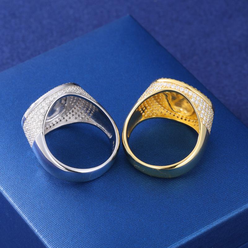 【#R426 】UCCIYO 18K Gold-Plated Round Jesus Ring with Lab-Grown Moissanite S925 Sterling Silver Moissanite Ring for Women Men Hip Hop Jewelry Gift