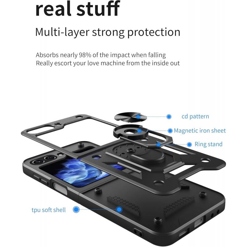 Phone Cases for Samsung Galaxy Z Flip 7 Galaxy Z Flip 6 5 4 3 Case with Slide Camera Cover & Rotated Ring Kickstand Military Grade Shockproof with Magnetic Car Mount Holder Cover case for  Samsung Galaxy Z Flip 7 Red