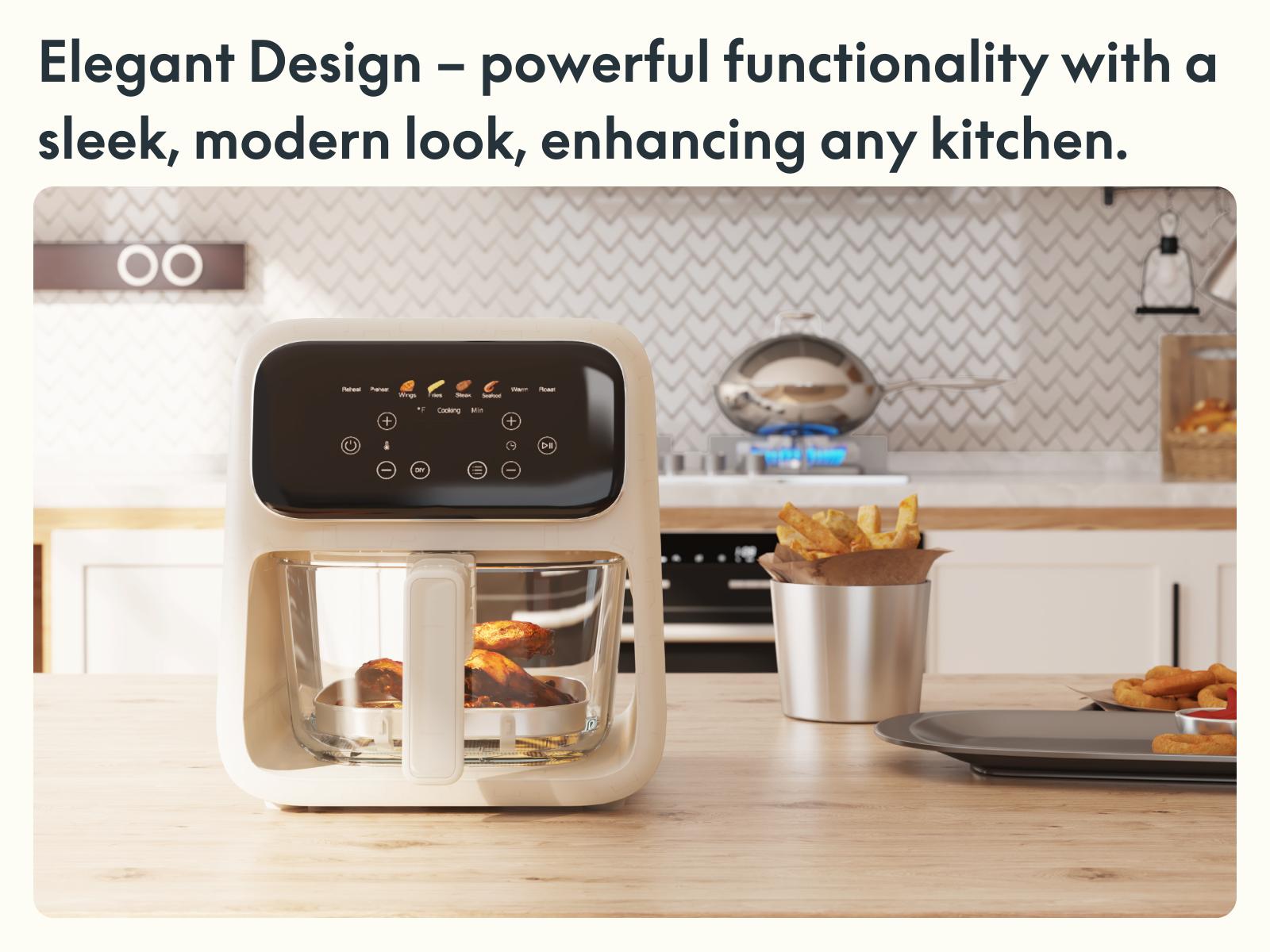 Sweet Dining 4.2QT Non-Toxic Glass Air Fryer - 5mm Tempered Glass, 400°F Air Crisp Tech, Dishwasher Safe, Multifunctional Cooker, Ivory Kitchen Appliances