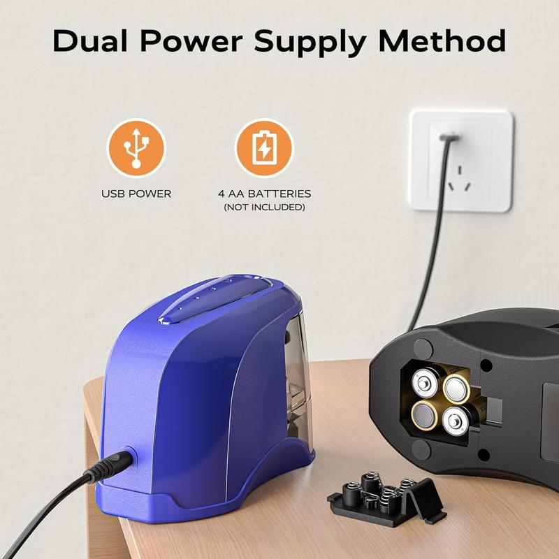 Electric Pencil Sharpener, Automatic Pencil Sharpener Plug in for No.2/Colored Pencils(6-8mm), USB/Battery Operated Pencil Sharpener for School/Classroom/Office/Home (Blue)