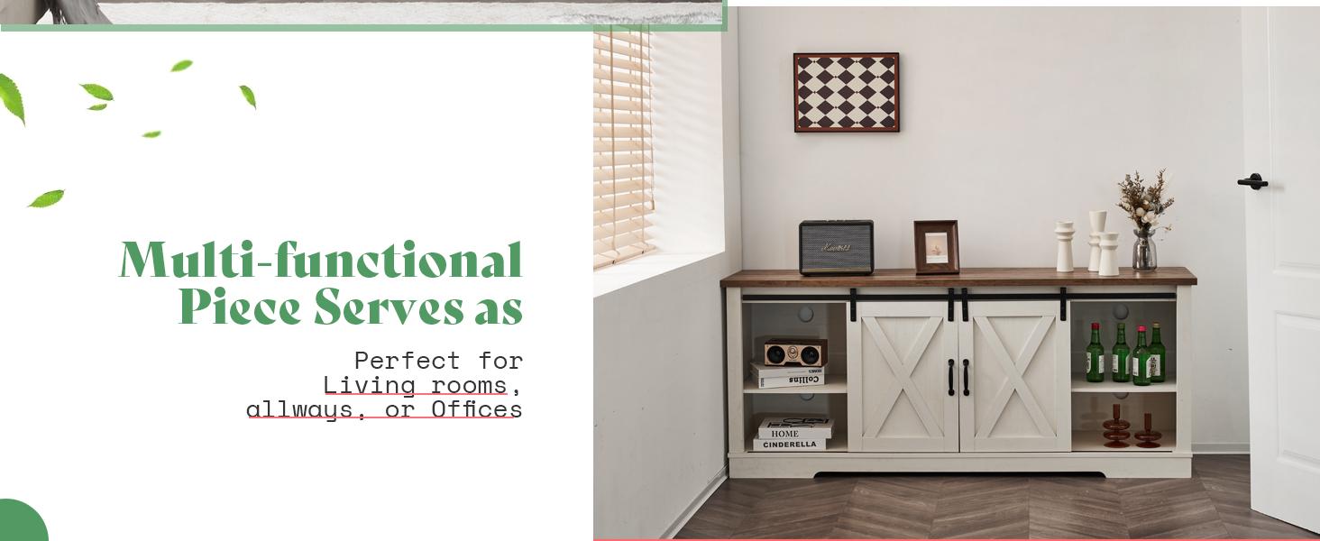 [Spring Sale] VanAcc 66" Farmhouse TV stand for 75 Inches TVs, Entertainment Center with Sliding Barn Door and Adjustable Shelf & Feet, Console Table with Storage