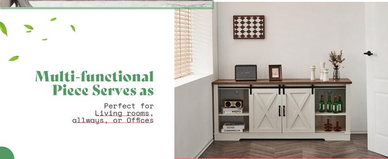 VanAcc 66" Farmhouse TV stand for 75 Inches TVs, Entertainment Center with Sliding Barn Door and Adjustable Shelf & Feet, Console Table with Storage