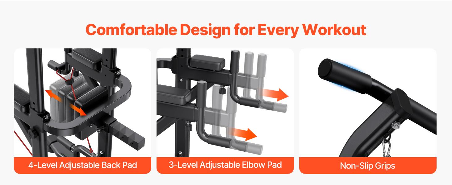 VEVOR Pull Up Bar, 330 LBS Power Tower Dip Station, Workout Dip Station with H-Shaped Stable Base Back Pad, Adjustable 12 Level Height Free Standing Chin Up Bar for Back, 4-Level Adjustable Back Pad VEVOR Pull Up Bar, 330 LBS Power Tower Dip Station, Workout Dip Station with H-Shaped Stable Base Back Pad, Adjustable 12 Level Height Free Standing Chin Up Bar for Back, 4-Level Adjustable Back Pad