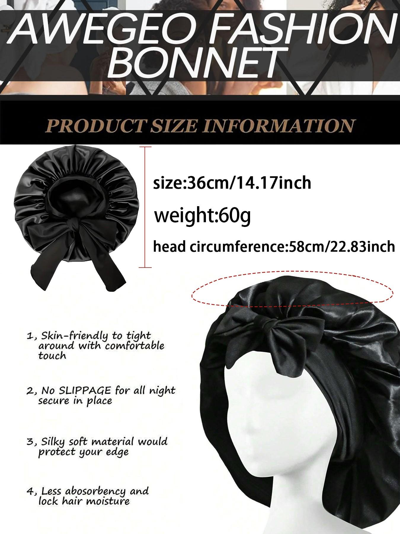 Women's Adjustable Satin Bonnet with Tie, Soft Breathable Sleep Cap, Fashionable Plain Color, Comfortable Hair Protection Hat + 2 Silk Hair Ties