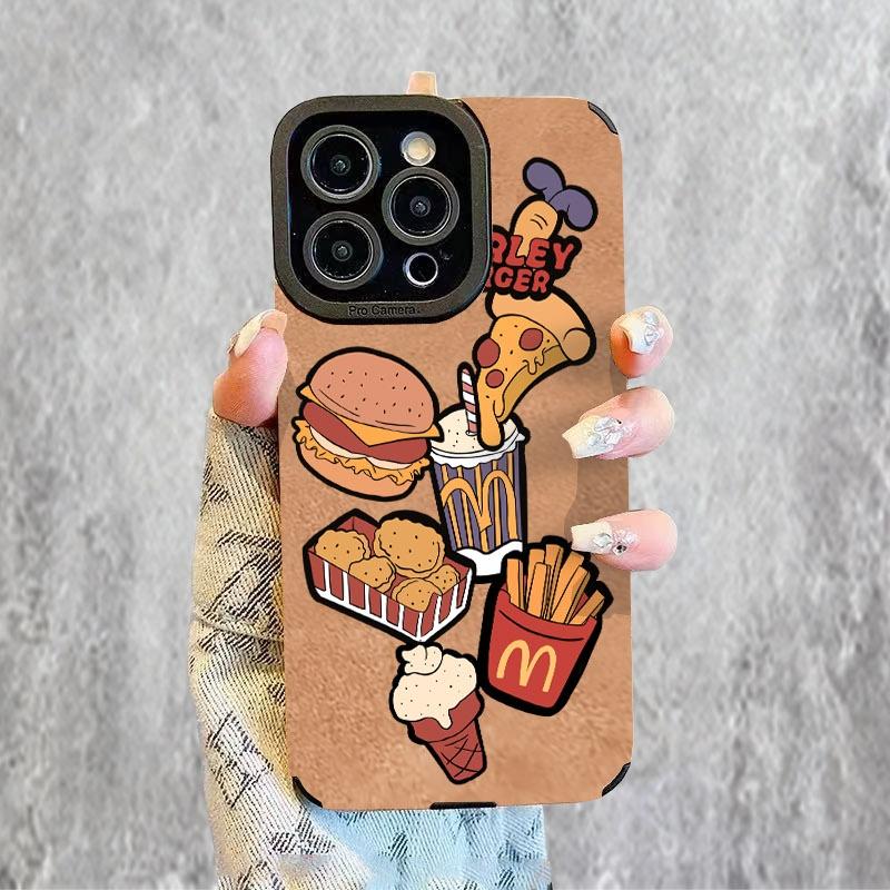Fast Food Cartoon Phone Case, Multiple Colors/Specs Available, Durable Protective Cover for Phones, Stylish Design with Hamburger, Pizza, Fried Chicken & More, Perfect for Daily Use, Trendy Phone Accessory