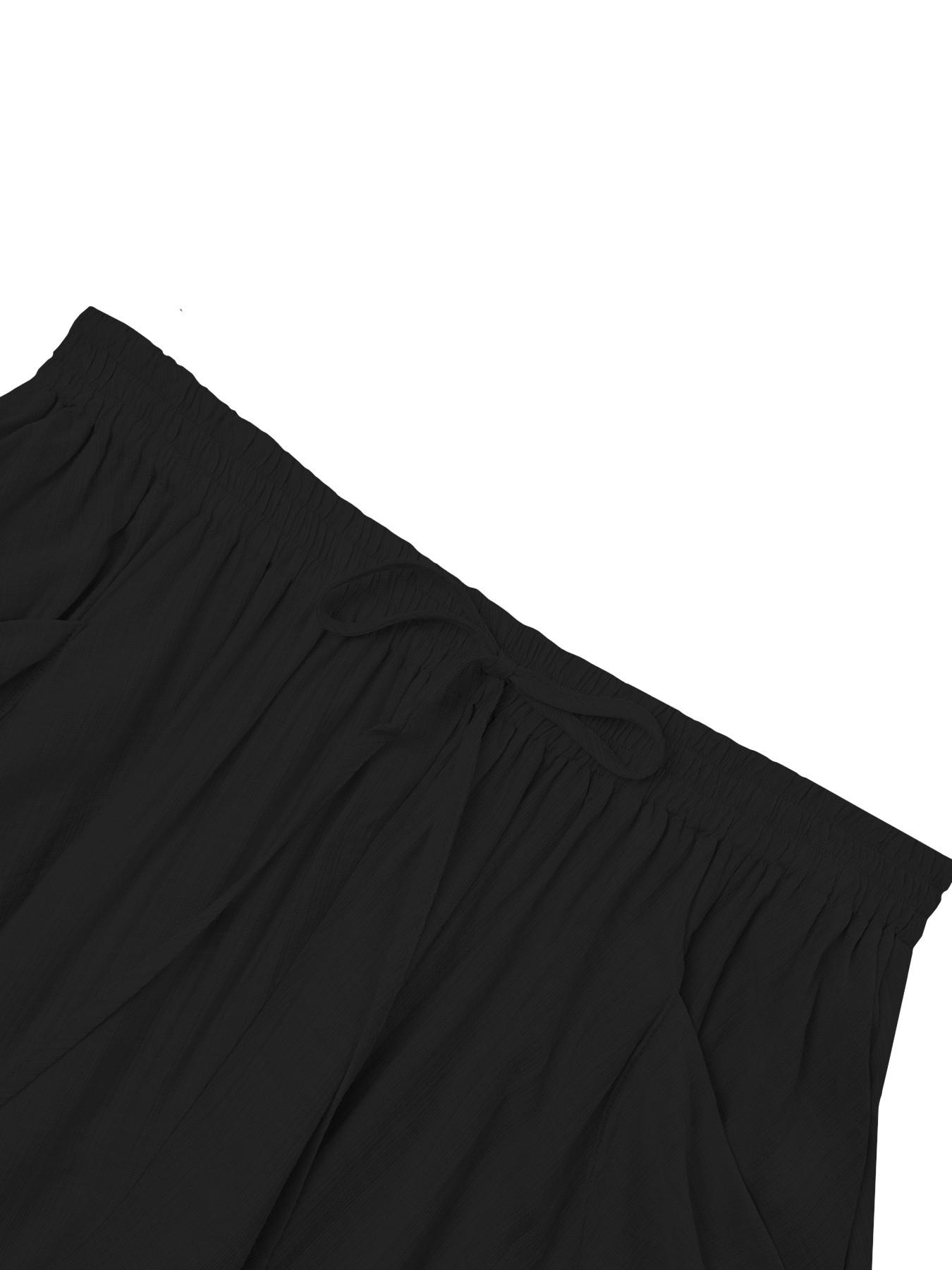 Solid Color Plus Size Women Wide Leg Trousers, Elastic Waist Loose Fit With Pockets, Casual for Work and Daily Wear